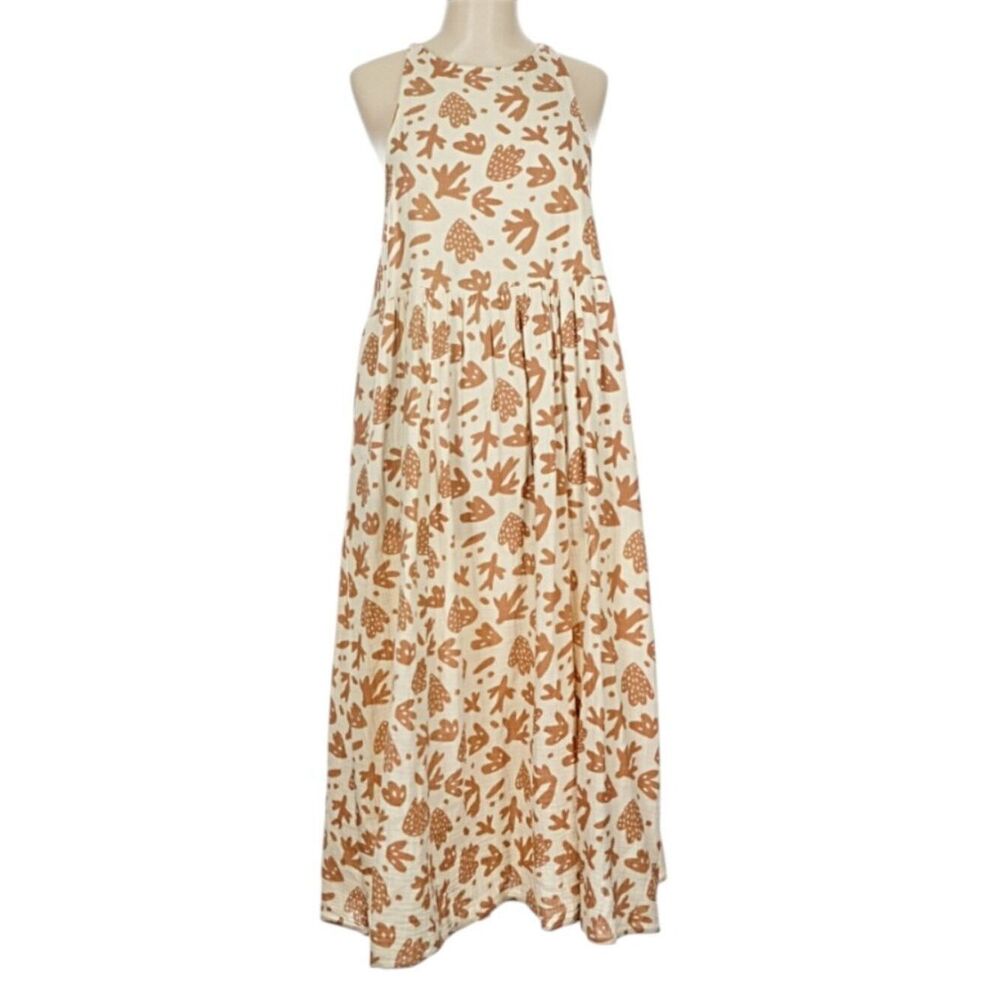 Rylee + Cru Women's Abstract Coral Print Muslin Maxi Boho Pockets Dress Large